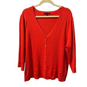 Tint & Shadow Womans Ribbed V-Neck Cardigan With Gold Buttons Sz  3X